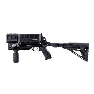 EDGAR Steambow M10 Tactical crossbow with 10-round magazine, showing the sleek, compact design and magazine feed system.