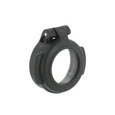 EDGAR Aimpoint H2 flip-up lens cover showing the black protective cover with hinge mechanism and clear lens opening.