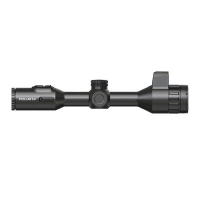 ELITE HIKMICRO Stellar 3.0 SQ35L thermal rifle scope with laser rangefinder, black finish, mounted on a rifle, outdoor background