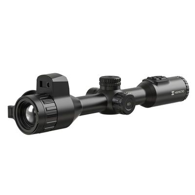ELITE HIKMICRO Stellar 3.0 SQ35L thermal rifle scope with laser rangefinder mounted on a firearm for night hunting.