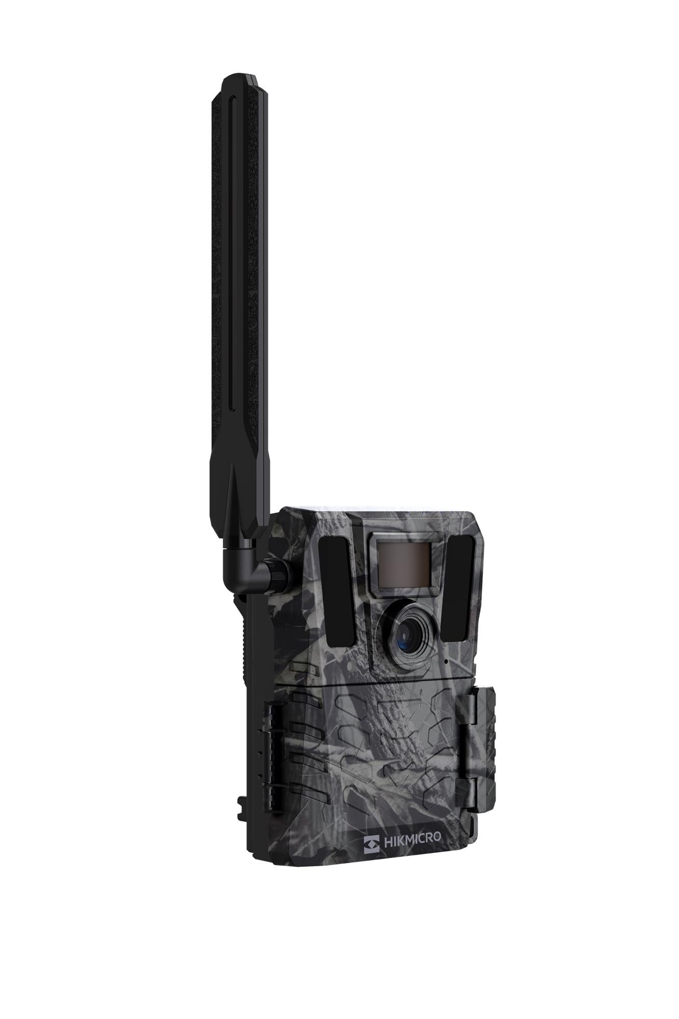 ELITE HIKMICRO Trail Camera M15 4G with black body, mounted outdoors, capturing wildlife in natural setting.
