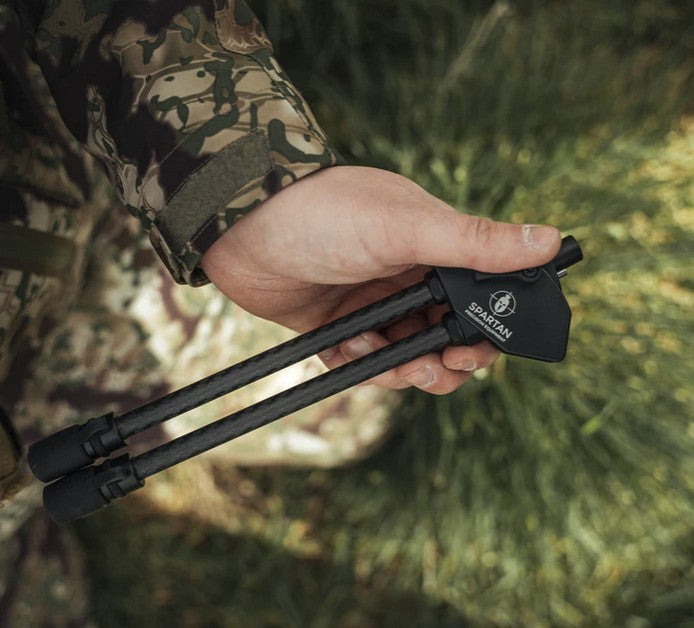 ELITE Spartan Javelin Lite bipod with 7.2-inch standard length, black metal construction, and adjustable legs for stability.