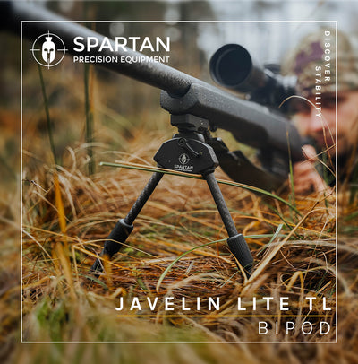 ELITE Spartan Javelin Lite TL Bipod Standard mounted on a firearm, featuring adjustable legs and sturdy construction for stability.