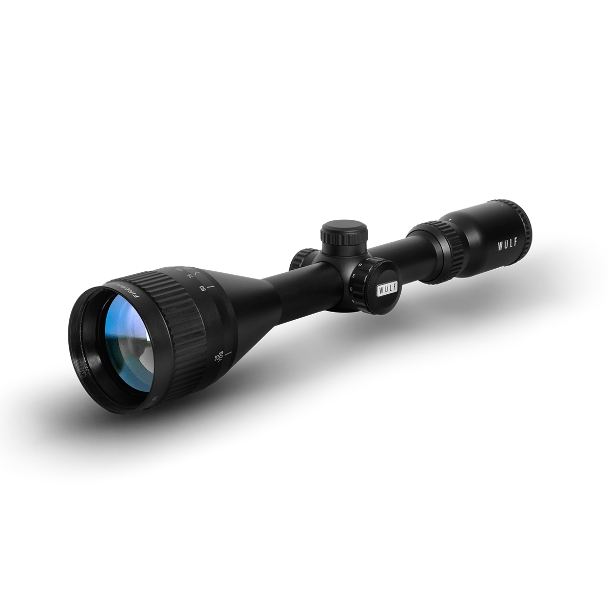Elite WULF Fireball rifle scope 3-9x50 AO SFP with 9-11mm mounting rings, showing the scope with adjustable turrets and clear lens.