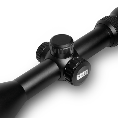 ELITE WULF Fireball rifle scope 3-9x50 AO SFP with 9-11mm mounting rings, showing the scope with adjustable turrets and lens.