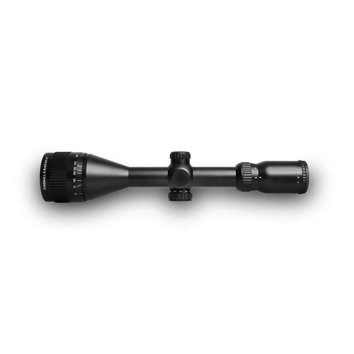 ELITE WULF Fireball rifle scope 3-9x50 AO SFP with 9-11mm mounting rings, showing the scope and mounting hardware.