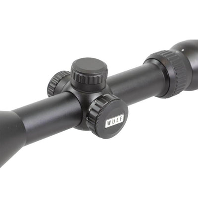 ELITE WULF Fireball rifle scope 3-9x50 AO SFP with 9-11mm rings, featuring adjustable magnification and clear targeting optics.