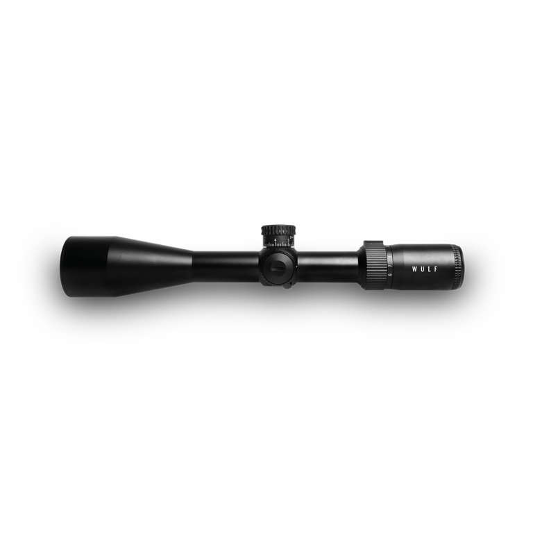 Elite WULF Lightning rifle scope 4-16x50 with free mount, showing adjustable turrets and objective lens for long-range shooting.