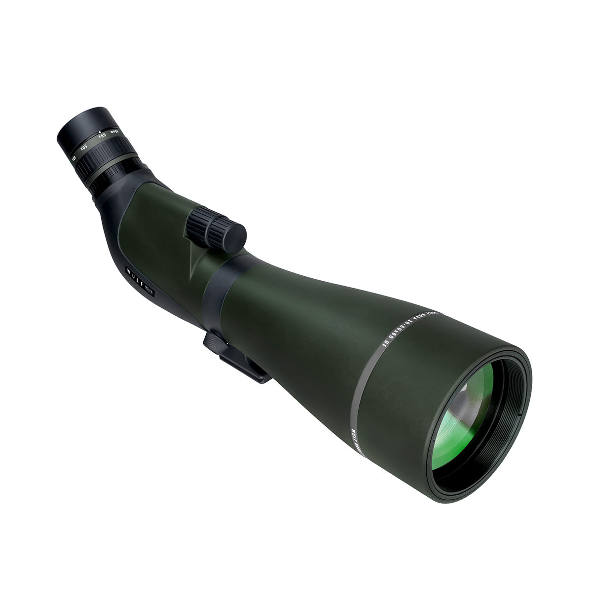 ELITE WULF Nova Spotting Scope 20-60DF with adjustable zoom lens, black body, and tripod mount for outdoor wildlife observation.