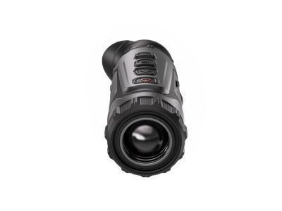 ELITE HIKMICRO Lynx 3.0 25mm thermal monocular with lens cap and display showing thermal imaging, compact optical device.