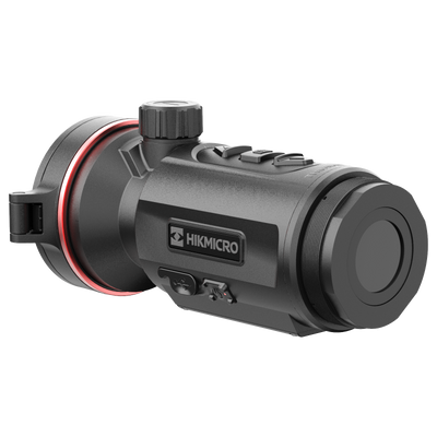 ELITE HIKMICRO Thunder 3.0 TQ50CL thermal front clip-on with laser rangefinder, featuring compact optics and ergonomic design.