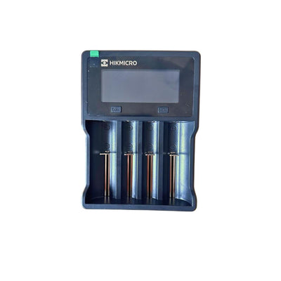 ELITE HIKMICRO 18650 Lithium-Ion Ni-MH intelligent quad battery charger with four rechargeable batteries for scopes and night vision devices.