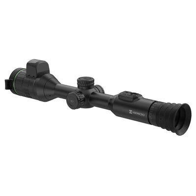 ELITE HIKMICRO Alpex A50EL 4K LRF digital day and night vision scope with UHD optics and built-in rangefinder, mounted for outdoor use.