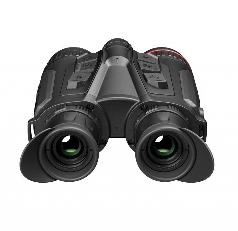 ELITE HIKMICRO Habrok Pro HQ50L multi-spectrum thermal binocular with 50mm lens, 4K optical camera, LRF, and harness for night vision.