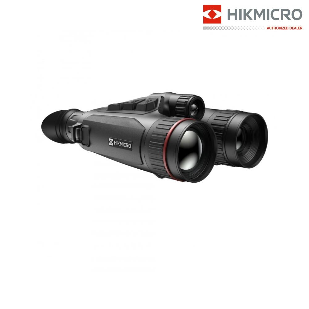 ELITE HIKMICRO Habrok Pro HQ50L multi-spectrum thermal binocular with 50mm lens, 4K optical camera, LRF, and harness.