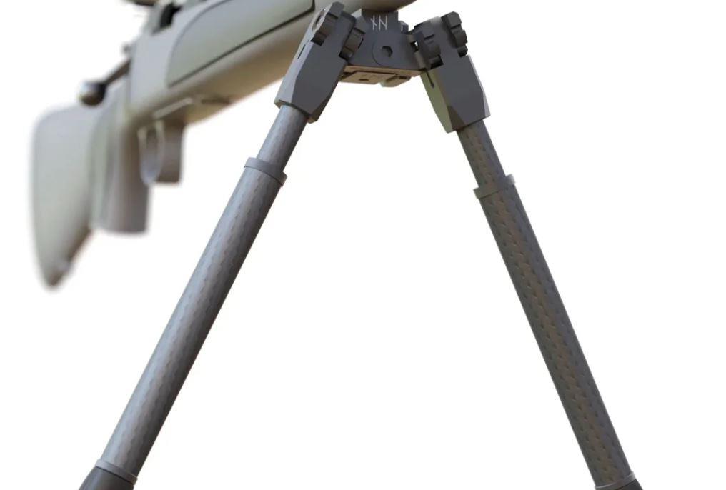 NorneHunt Gen II Bipod Carbon Fibre Quick Detach for guns, lightweight and durable gun rest from ESR, shown in black carbon fiber finish.