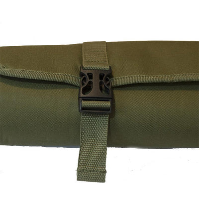 Fairfax gun cleaning roll-up shooting mat with padded surface and adjustable straps, ideal for firearm maintenance and outdoor shooting.
