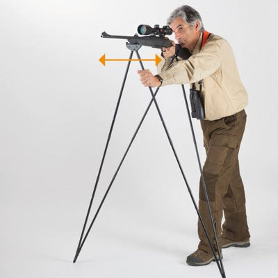 GMK Bush Stick Adjustable Rifle Rest shown on a rifle for stable support during shooting or hunting activities.