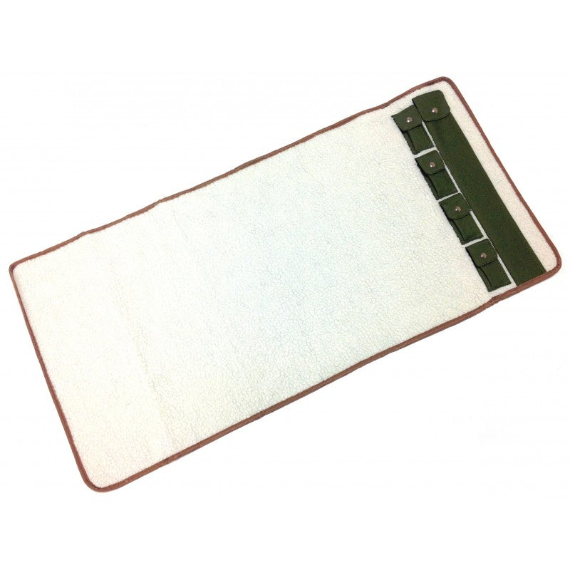 GMK Roll-Up Gun Cleaning Mat laid out flat, showcasing a durable, foldable surface for firearm maintenance and cleaning.