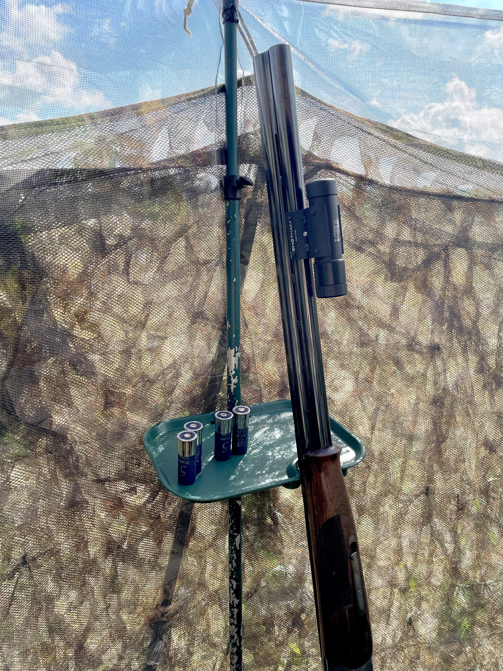 GMS Hide Pole Tray Table, a portable wooden tray with a built-in pole holder and handle for convenient outdoor use
