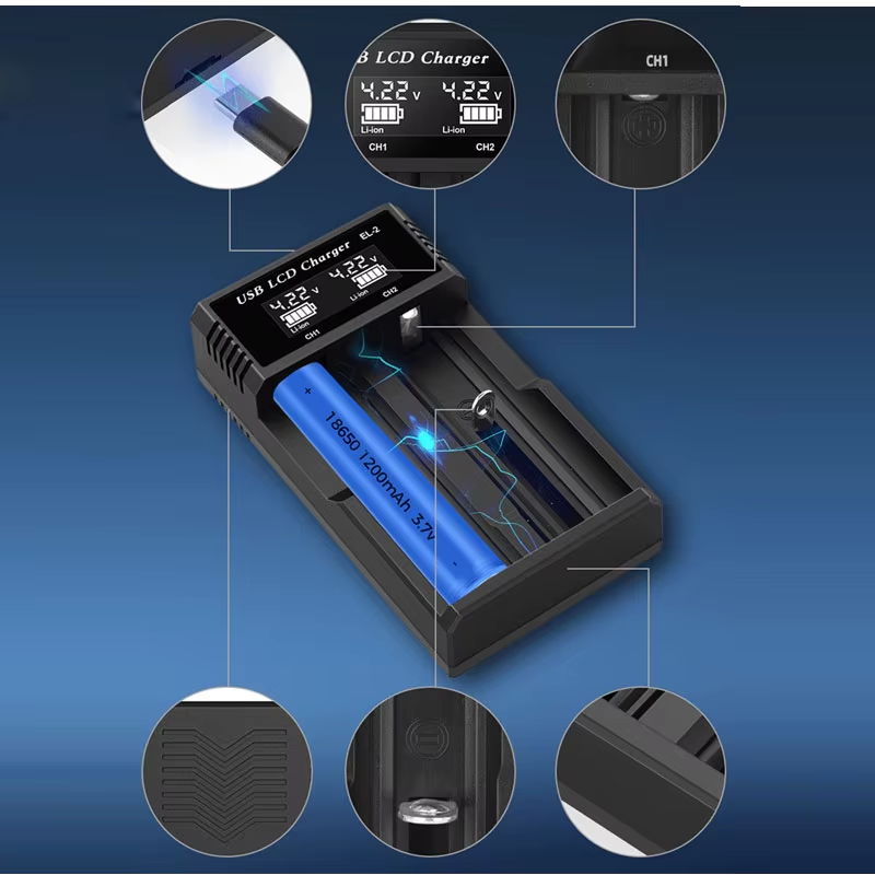 USB LCD Battery Smart Charger 18650 AA