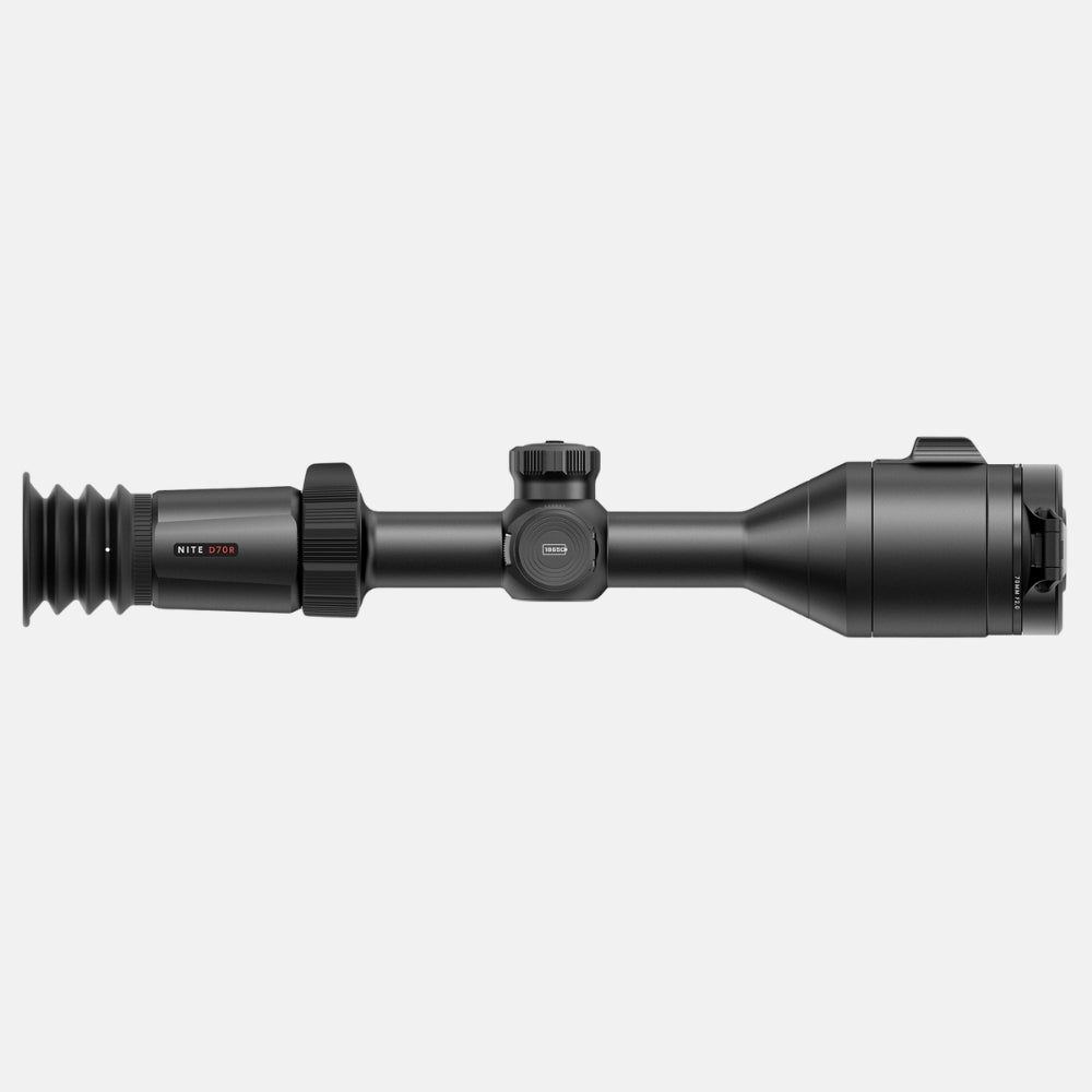 Hawke NocPix NITE D70R 4K Ultra Day and Night Digital Rifle Scope with Laser Range Finder, mounted on a rifle.