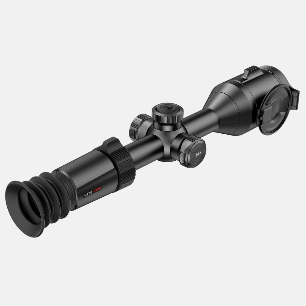 Hawke NocPix NITE D70R 4K Ultra Day and Night Digital Rifle Scope with Laser Rangefinder, mounted on a hunting rifle