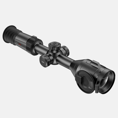 Hawke NocPix NITE D70R 4K digital rifle scope with day/night vision and built-in laser rangefinder, mounted on a rifle.