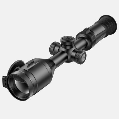Hawke NocPix NITE D70R 4K digital rifle scope with day and night vision and built-in laser rangefinder, mounted on a firearm