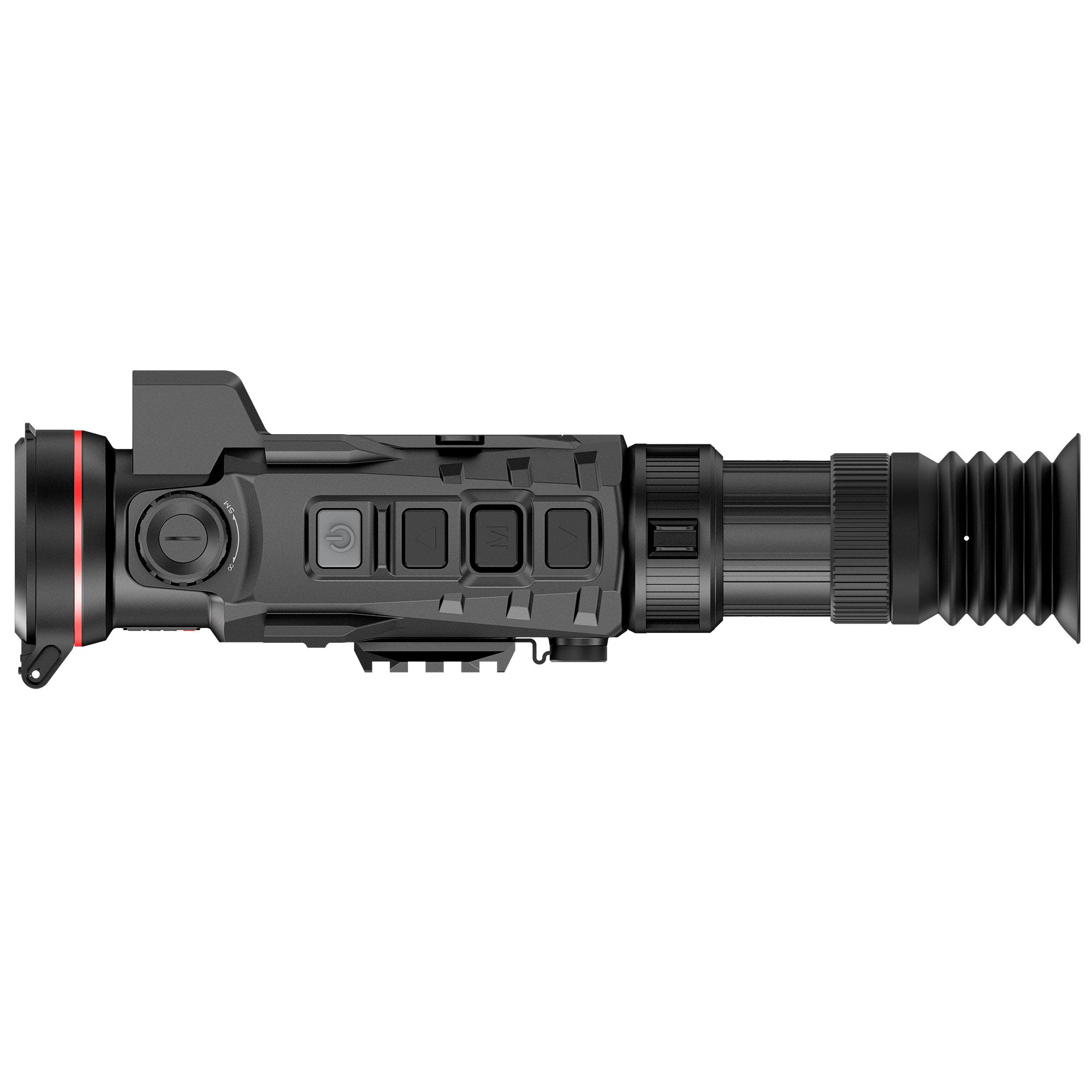 Hawke NocPix RICO2 H50R 50mm thermal rifle scope with 640x512 resolution, LRF, and ballistic calculations, mounted on a rifle.