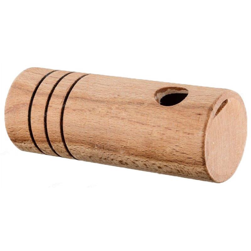 Helen Baud wood pigeon dove call showing a compact wooden design with a mouthpiece and call chamber for bird sounds.