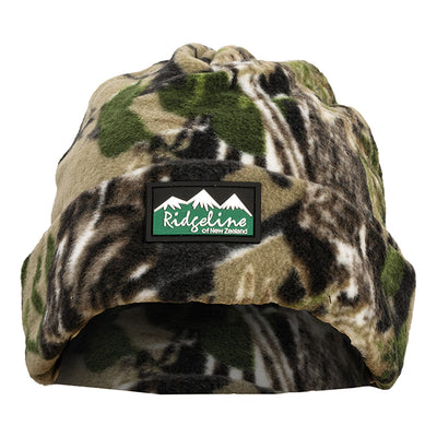 Highland Ridgeline Polar Fleece Beanie in camouflage, warm and comfortable with a blaze camo pattern.