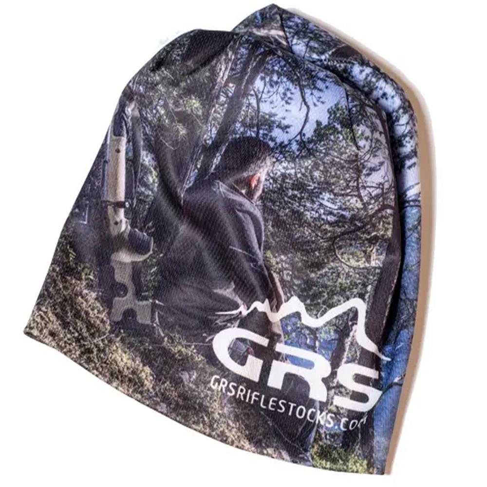 Highland GRS polyester beanie in neutral color, soft knit fabric with a snug fit, ideal for cold weather accessories.