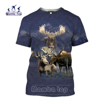 COUNTRY PRINTED CLOTHING TEE SHIRTS WILD BOAR, ROE DEER, PIGEON, WOLF, MOOSE, FOX, GOOSE, IBEX