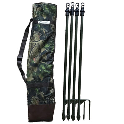 4 Dual Spike Hide Poles with Camo or Green Canvas Bag