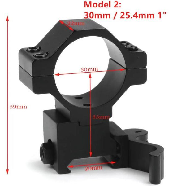 RALSPEC 2 X Low Profile Rifle Scope Mounts 25.4mm / 1" Rings For 20mm Weaver/Picatinny Rail Tall Optics Mount Qd Quick Detach Airsoft - View #8