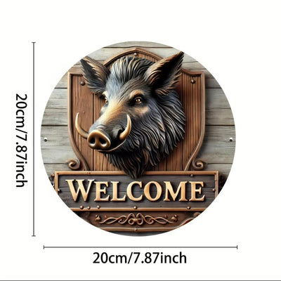 Boar Welcome Round Metal Sign