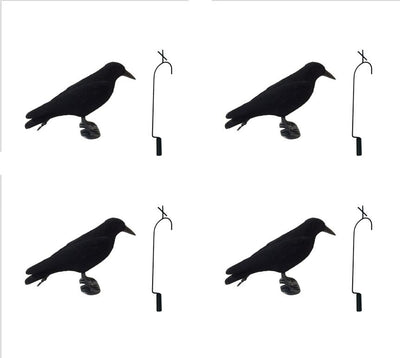 Pack of 4 Flocked Crow Full Body Decoys and 4 Lofting Hooks