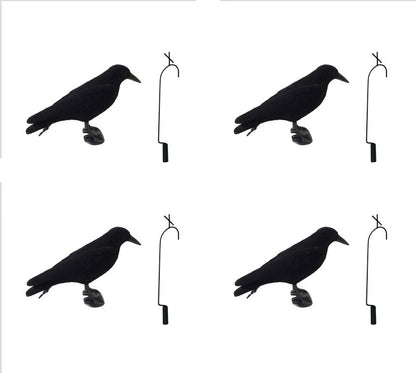 Pack of 4 Flocked Crow Full Body Decoys and 4 Lofting Hooks