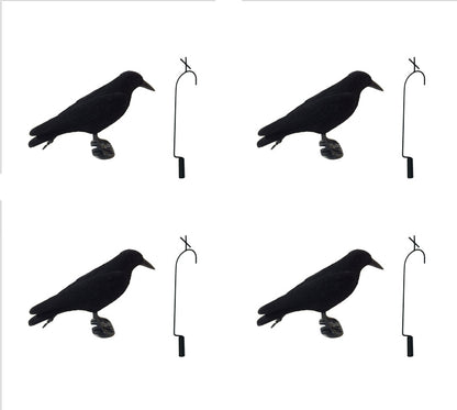 Pack of 4 Flocked Crow Full Body Decoys and 4 Lofting Hooks