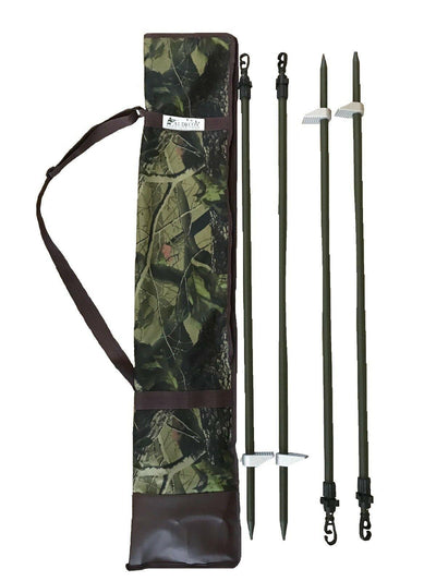 4 Single Spike Hide Poles With Camo or Green Canvas Bag