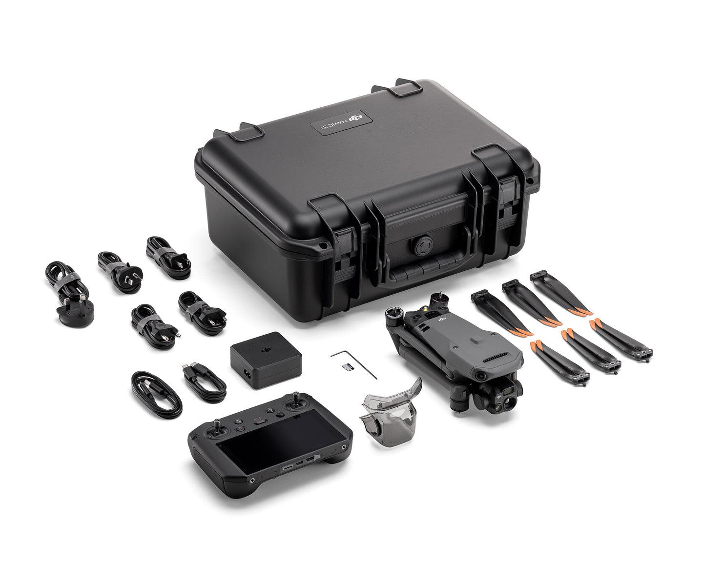 DJI Mavic 3T Thermal Drone by MIDWHICH with thermal camera and compact design, shown flying outdoors.