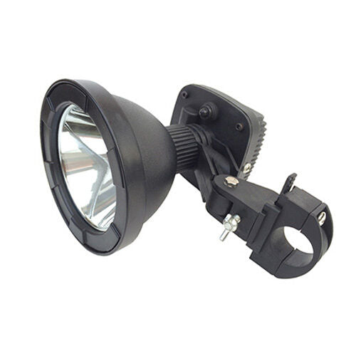 LED green scope-mounted hunting lamp by Monica, 125mm for wild boar hunting, attached to a rifle scope.
