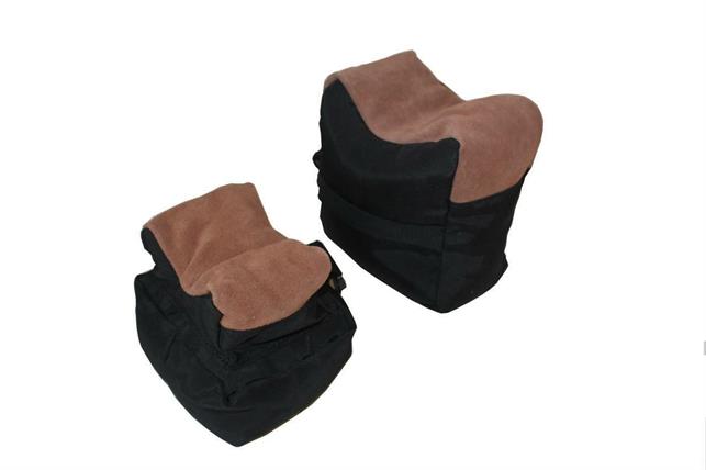 Two-piece rifle rest bench bag by Monica, padded shooting accessory with adjustable straps for stability and support during shooting.