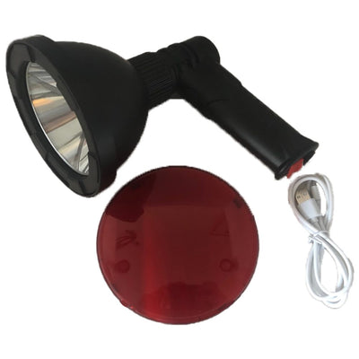 Monica high-powered handheld hunting lamp with red filter, 25W compact Cree LED flashlight for outdoor hunting use.