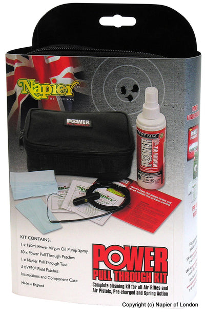 Napier Air Gun Pull Through Cleaning Kit with brushes and tools for firearm cleaning and maintenance.