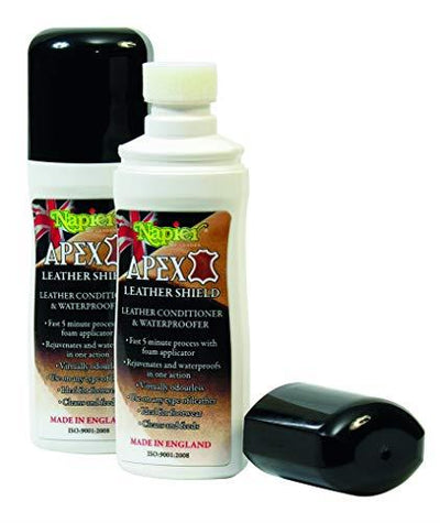 Napier Apex Leather Shield Conditioner and Waterproofer bottle for leather care and protection.