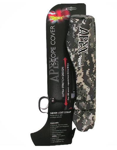NAPIER Apex rifle scope cover protecting a rifle scope, made of durable material for outdoor shooting and hunting.