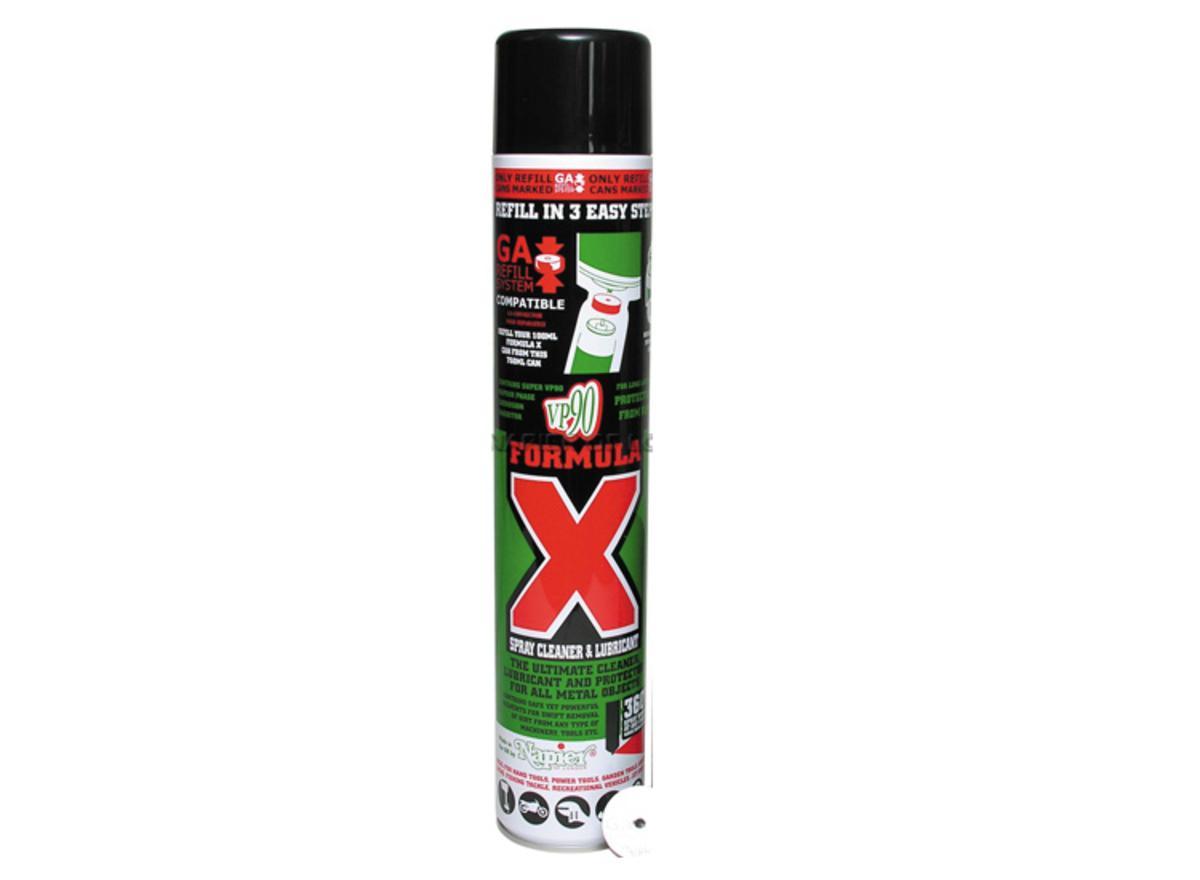 Napier Formula X gun cleaner 125ml bottle with spray nozzle for firearm cleaning and maintenance.