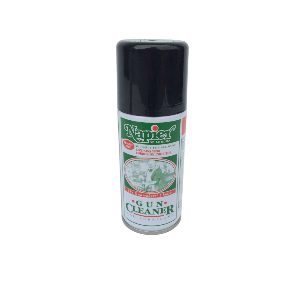 NAPIER Gun Cleaner 300ml bottle with spray nozzle for firearm cleaning and maintenance.